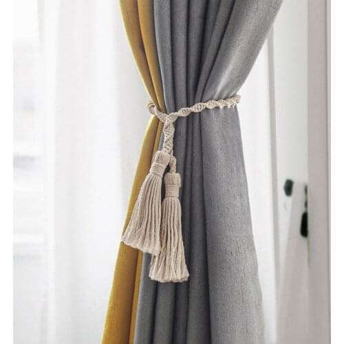 1PC Curain Tie Backs With Tassel Wooden Bead Curtain Cotton Knitted Rope Buckle Holdbacks Clips Home Accessories Decorative