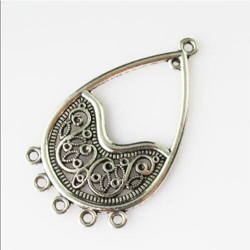 10Pcs Antiqued Silver Color Teardrop Flowers Charms Pendants Connectors 26.5x45mm