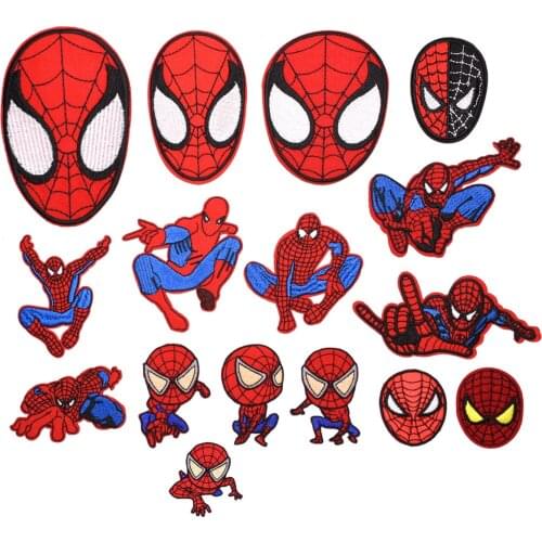 15/16/20 pcs Spiderman Patches Superheroes Marvel Anime Cartoon Clothes Patches Garment Stickers Embroidery Cloth Stickers
