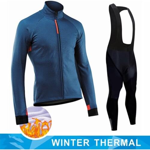 2021 Team Winter Thermal Fleece Cycling Clothes Men Long Sleeve Jersey Suit Outdoor Riding Bike MTB Clothing Bib Pants Set