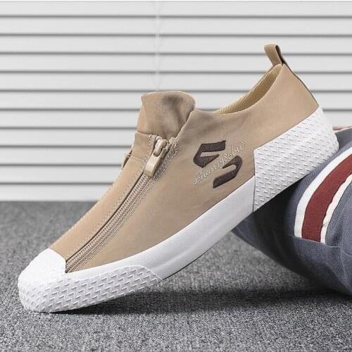 2021 Men Canvas Casual Shoes Breathable shoes Fashion Double-row Zipper Design Loafers Light Walking Shoes For zapatillas hombre