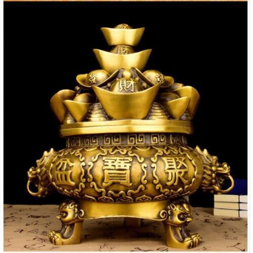 26CM # 2020 bless family Safety luck bring wealth Talisman # home FENG SHUI efficacious Protection Cornucopia brass statue