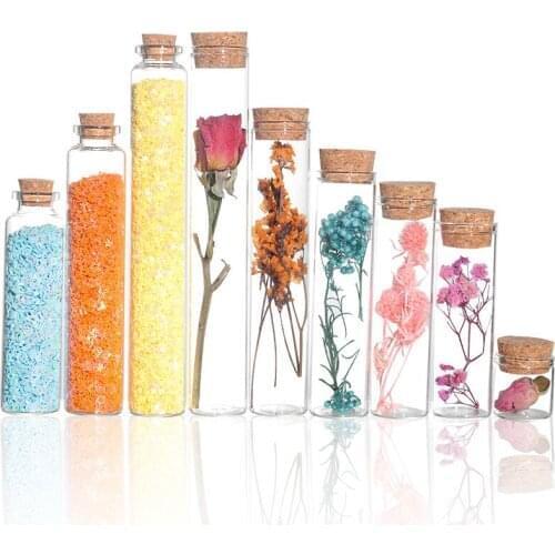 500pcs 40/50/60/80ml Tube Glass Bottles With Cork Transparent Empty Glass Vials Jars Container Clear Food Botlles Eco-Friendly