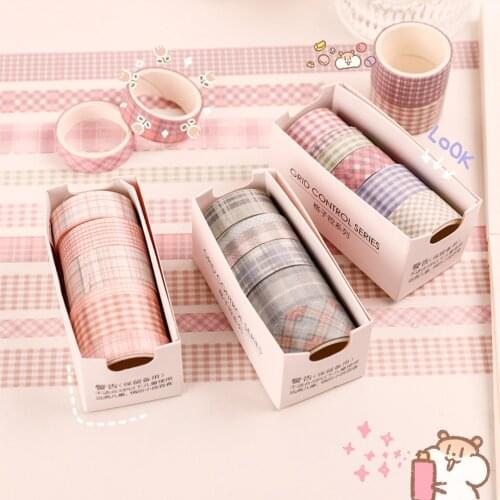 6pcs/set Grid Washi Tape Set Scrapbooking Stickers Stationery Washitape Masking Tape Kawaii Cinta Adesiva Decorativa Washi