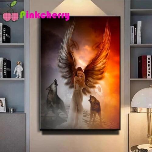 Diamond Embroidery Angel Goddess And Wolf Full Square Round Diamond Painting Pattern 5D DIY Cross Stitch Mosaic Stickers k1502