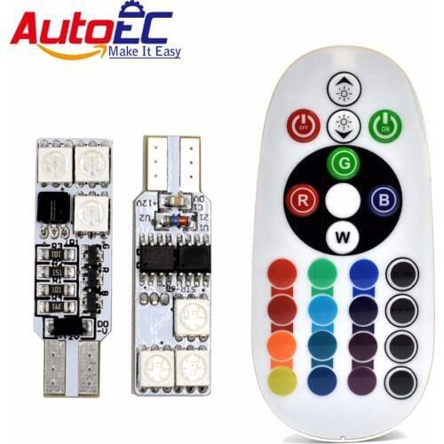 AutoEC 1 set T10 194 w5w RGB 5050 6 SMD Multi Colors Changing LED Lamp Colorful Car Interior Light with Remote Control 16 colors