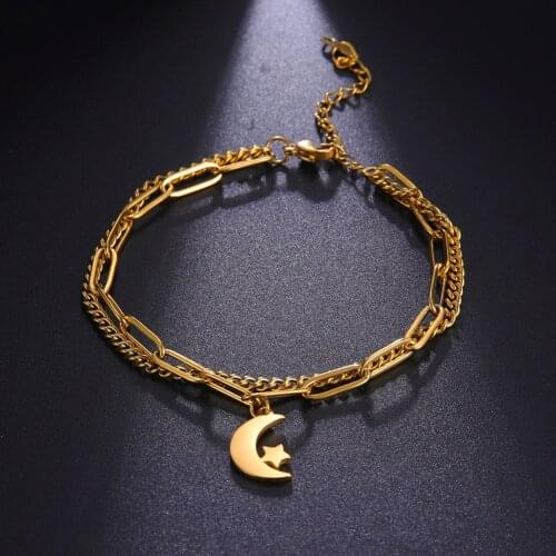 Cooltime Star Moon Pendant Chain Bracelet for Women Simple Cute Hip Hop Trendy Exquisite Bracelets Hand Jewelry Accessories Gift