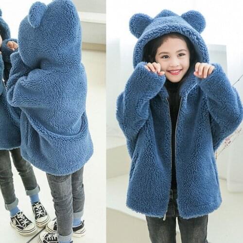 Kids Fur Parkas Coat for Girls Fashion Winter Kids Warm Snowsuits Bear Hooded Long Windbreaker Thick Down Coat for 4 6 7 8 9 12Y