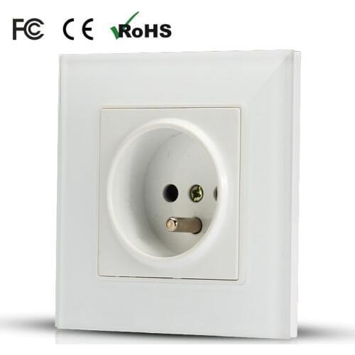 France style good quality reasonable price white 16A power socket Crystal glass panel wall switch socket free shipping 2018