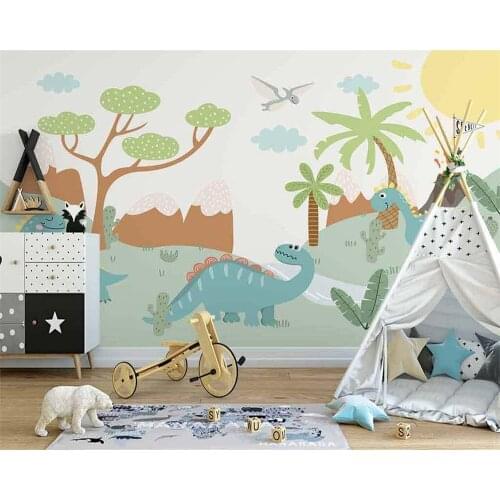 Beibehang Custom modern new Nordic hand-painted dinosaur abstract forest small animal childrens room background wallpaper