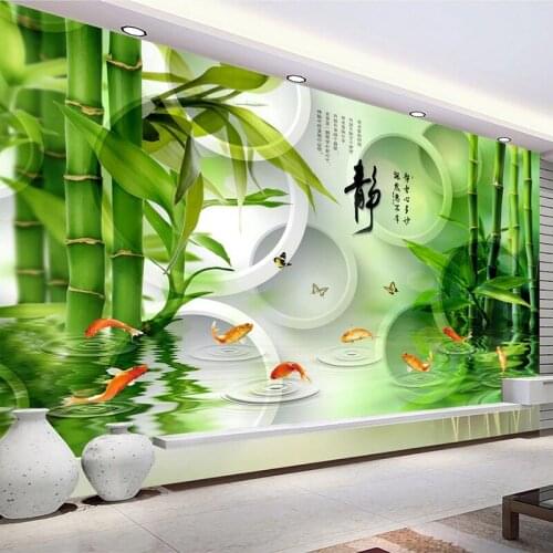 Custom 3D Circles Green Bamboo Forest Poster Photo Wallpaper For Living Room Bedroom Study Room Background Mural Papel De Parede