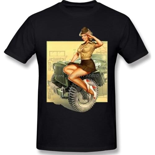 Pin-up WWII Willys MB Jeeps Vintage Casual T Shirt Hot Sale Band Of Brothers TShirt Anime Men Tee Streetwear Harajuku