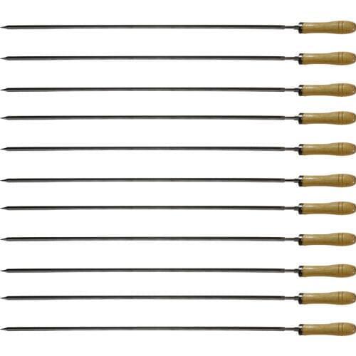 Stainless Steel BBQ Tools Square Useful BBQ Skewers Forks Flat Camping With Wooden Handle