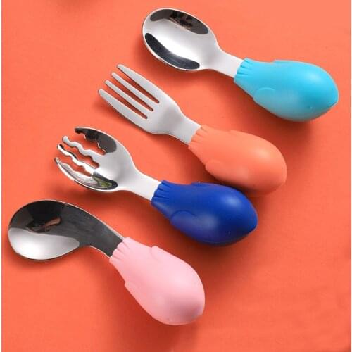 2Pcs Soft Silicone Baby Spoon Set Cute Cartoon Animal Baby Feeding Dishes Tableware For Kids Learn To Eat Training Spoon Forks