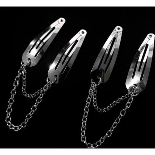 2Pcs Harajuku Silver Color Metal Chain Heart Hair Pins for Women EGirl Punk Cool Simple Vintage Hair Accessories Fashion Jewelry