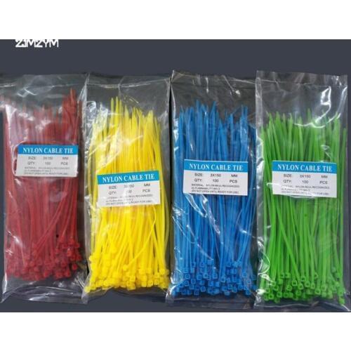 Hot selling 100PCS/bag 3*150mm width 2.5mm Colorful Factory Standard Self-locking Plastic Nylon 6'' Cable Ties,Wire Zip Tie