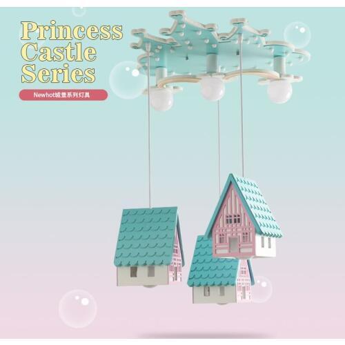 Cartoon Creative Blue House Chandelier Girls Bedroom Childrens Room Light Modern Simple LED Castle Chandelier free shipping