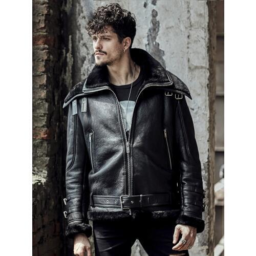 Mens Shearling Leather Jacket Mens Fur Coat B3 Jacket Original Flying Jacket Aviation Leathercraft Pilots Coat WZ