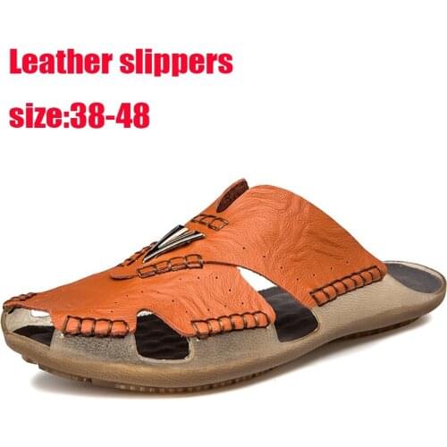 2020 Baotou half slippers men extra large size 48 summer leather beef tendon bottom breathable casual sandals men beach shoes