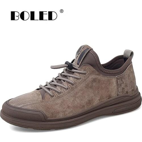 Suede Leather Men Shoes Rubber Sole Non-Slip Flats Shoes Men Quality Lace Up Walking Casual Shoes Zapatillas Hombre