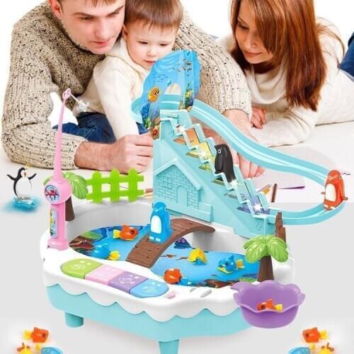 Maglev Track Fish Toy Set Childrens Fishing Toys Music Lighting Parent-child Interactive Educational Study Toys Game Gifts