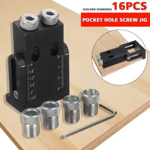 16pcs Metal Pocket Hole Jig Kit 15 Degree Angle Drill Guide +6/8/10mm Sleeves For Woodworking Hole Punching Drilling Adjustable