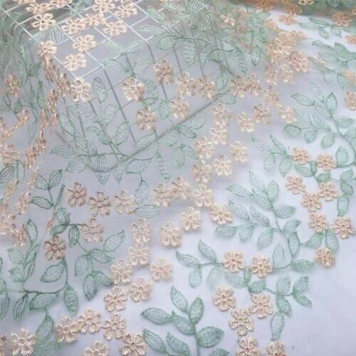 New mesh lace embroidery leaf flower pattern embroidery fabric diy Womens skirt dress clothing fabric 1meter 135cm