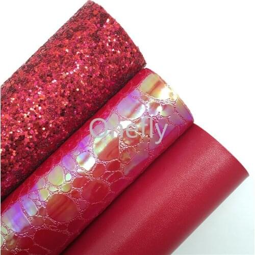 Onefly 21X29CM Red Chunky Glitter Leather, Solid Synthetic Leather Fabric Sheets For Bow DIY handbags shoes AQ021