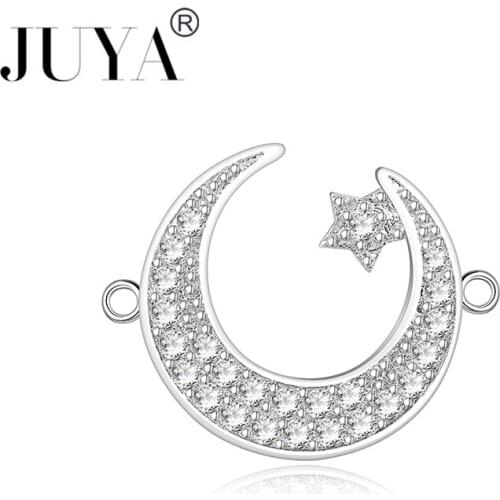 Supplies For Jewelry Cz Rhinestones Allah Muslim Crescent Moon Charm Connector Accessories For Islamic Jewelry DIY Making