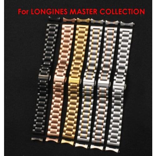Watchband Steel Band Mens Watch Chain Womens Solid Stainless Steel Universal Strap Arc Stright/Cruved End for LONGINES MASTER