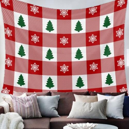 Christmas Tree Snowflakes Red Lattice Tapestry Wall Hanging Living Room Decor Wall Hanging Tapestry Yoga Mat Home Decor Art
