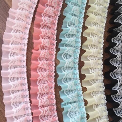 Pink Ruffled Lace Ribbon 2 Meters Pleated Mesh Lace Trimmings For Sewing Patchwork Lace Material