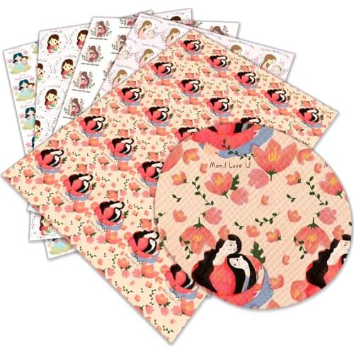 Mothers Day Faux Leather Printed Best Mon Character Cartoon Roll 30X136cm for DIY Hair Bow Bag Shoes Material Hademade