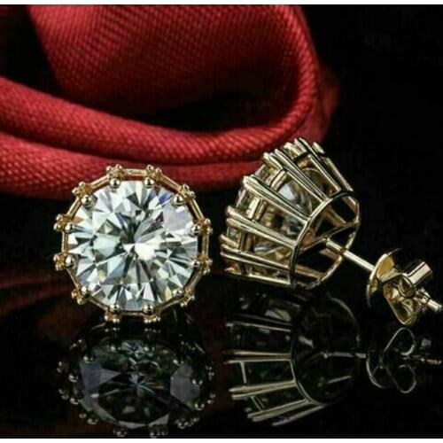 Huitan Luxury Gold Color Stud Earrings with Single Cubic Zirconia Simple Stylish Women Accessories High Quality Fashion Jewelry