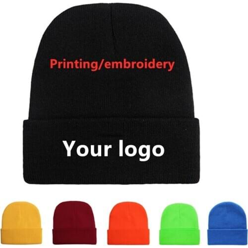 Custom beanie hat hat women winter hat embroidery printing micro-standard solid color mens knitted hat outdoor warm cold hat