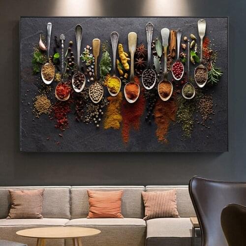Modern Kitchen Variety of Seasoning Spoon Art Canvas Painting Wall Art Posters and Prints Wall Art Picture for Living Room