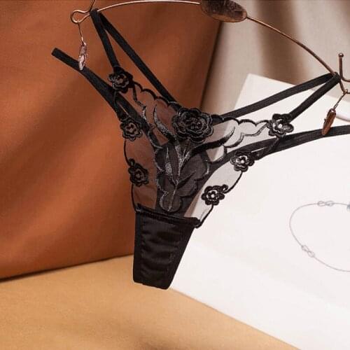 Sexy embroidered mesh yarn ladies thong transparent perspective young woman underwear fashion hot T pants G-String