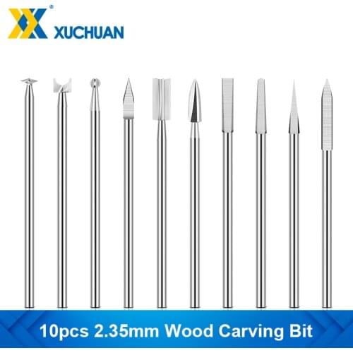 Wood Engraving Drill Bit 10pcs 2.35mm Shank Milling Cutter Woodworking Drilling Tools Wood Carving Bit