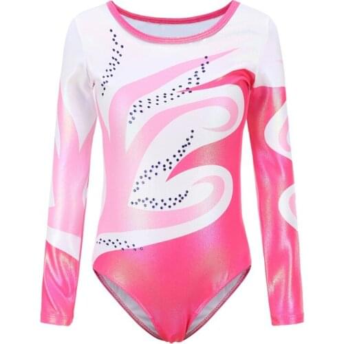 Children Girls Diamante Long Sleeve Ballet Practice Dance Wear Gymnastics Ballet Leotard Breathable Soft Dance Wear Clothes