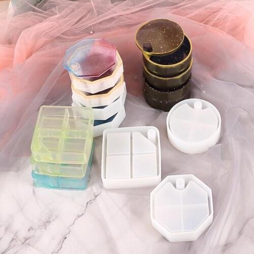 Rotating Storage Box Silicone Mold Plum Round Octagon Square Makeup Organizer Multi-layer Jewelry Storage Box Craft Making Tools