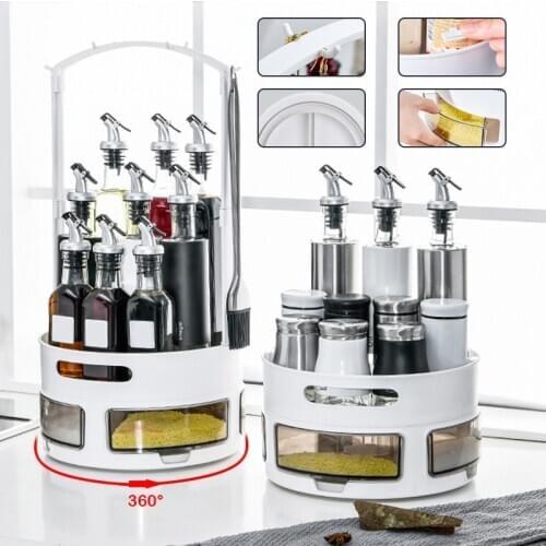 Rotatable Desktop Kitchen Spice Storage Tray Makeup Cosmetic Organizer Holder Rack