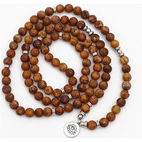 Yellow 108 beads 8mm elastic adjustable Lotus life tree Buddha OM eye Chakra Reiki agate Onyx Yoga Bracelet necklace tyd2