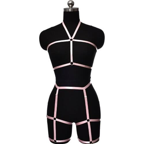 Women Colour Body Cage Harness Lingerie Garter Open Chest Adjustable Hollow Elastic Sexy Bra Gothic Body Harness Set Belt