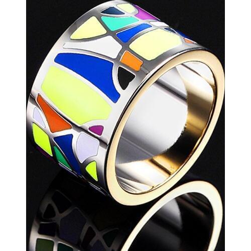 Blucome Stainless Steel Bijoux Women Esmalte Enamel Rings Perfect Dubai Finger Ring Anel Aneis Woman Statement Punk Ring Jewelry
