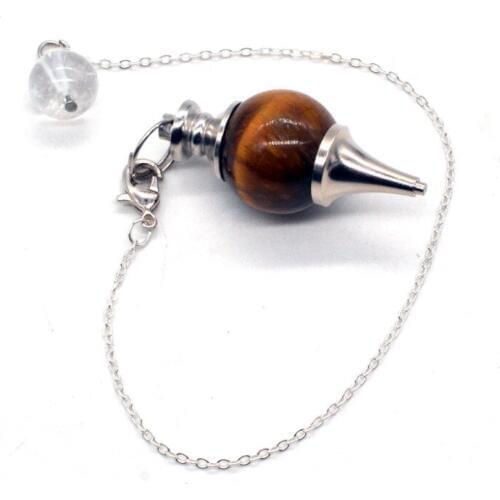 Natural Stone Quartz Tiger Eye Sphere Pendulum Pendant Necklace For Women Pendulo Jewelry Dowsing With Chain