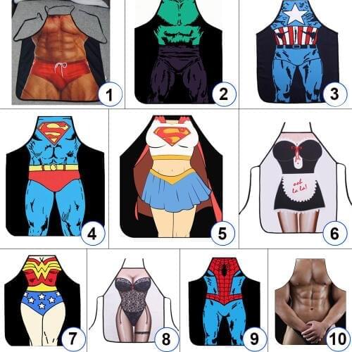 1 Pcs Creative 3D Funny Apron Super Hero Kitchen Apron Man Women Sexy Aprons Dinner Party Cooking Apron Adult Cuisine Pinafore