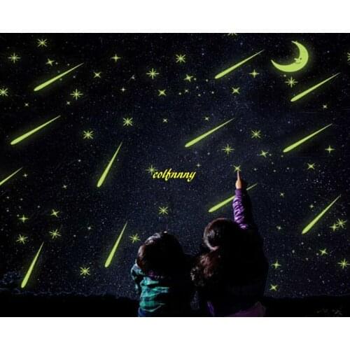 100pcs/lot Fast shipping Meteor Shower Moon Glow in the Dark Fluorescent Stickers Home Decor For Kids Room Decal Y0037