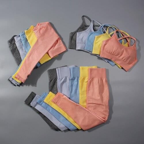 2/3PCS Seamless Women Tracksuit Yoga Sets Workout Sportswear Gym Clothing Fitness Long Sleeve Bra High Waist Leggings Sport Suit