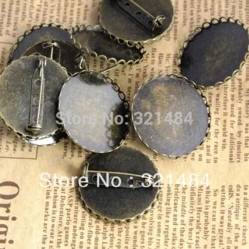 200pcs Antique bronze brass metal 20mm Lace Safety pin Brooch Base Cabochon setting blanks