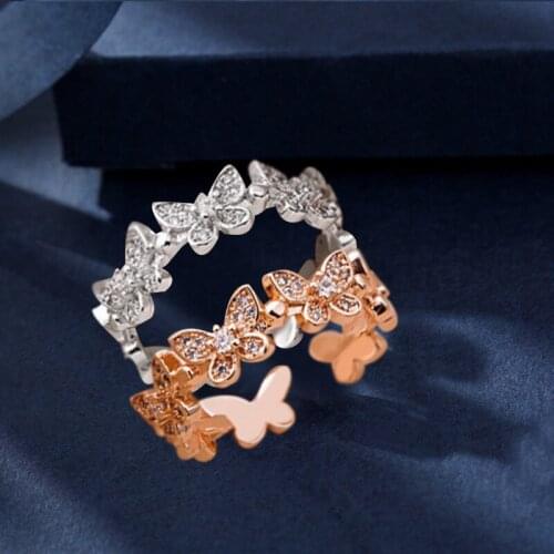 2021 Fashion Rose Gold Plated Butterfly Rings Dainty Insect Minimalist AAA Cubic Zirconia Rings for Women Girls Wedding Jewelry